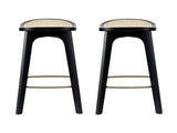 Artiss 2x Bar Stools Rattan Counter Kitchen Dinning Chair Bamboo Saddle Black BA-Y-1033-BKX2