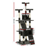 i.Pet Cat Tree 180cm Tower Scratching Post Scratcher Wood Condo House Toys Grey PET-CAT-HSCT076-180-GR
