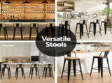 Artiss Metal Bar Stools Set of 2 Counter Height Barstools 77cm Seat Height w/ Removable Back BA-KJ-J004-WDX2