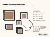 Kitchee 12 Pieces Photo Frame Set - Modern Gallery Wall Mixed Sizes Matt Black V238-SUPDZ-41889230225488