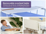 EQUIPMED 4 Function Medical Bed, w/ Mattress & Over Bed Table, Easy Manual Adjustable Back and Leg V219-BNSADBEQM03A