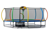 Kahuna 10 ft x 15 ft Oval Outdoor Trampoline w/ Basketball Set Reversible Rainbow & Orange Safe TRA-ZOV-1015-RBOR-BB