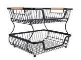 2 Tier Fruit Basket for Kitchen Counter Countertop Metal Bread Basket with Wooden Handle for V1294-YM0901-3118250201611