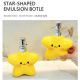 2 pcs Cute Star Shaped Ceramic Soap Dispenser - 400ml Yellow Bathroom Lotion Bottle - Press Pump for V888-ELOSUNG56111
