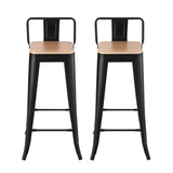 Artiss 2x Bar Stools Kitchen Counter High Chair Dining Stackable Metal Black BA-KJ-J004-WDX2