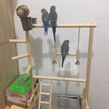 Double Layer Wooden Bird Stand Including Ladder Swing Bell Bird Athletic Toy Stand V1294-YM0717-10150596