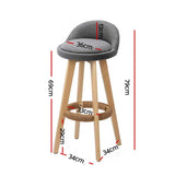 Artiss 2x Bar Stools Padded Linen Wooden Grey BENT-C-9004H-GYX2