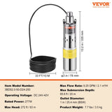Solar Water Pump, DC 277W Submersible Deep Well Pump, Max Flow 2.1 m/H, Max Head 83 m, Max V952-TYNSB260W10GVTKZOV9