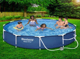 Bestway Swimming Pool 366x76cm Steel Frame Round Above Ground Pools w/ Filter Pump 6473L BW-POOL-366CM-56680