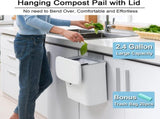 Hanging Kitchen Compost Bin with Lid for Cabinet Door or Wall, No-Drill Adhesive Mount, Odor-Proof & V1107-CS-GBSLJTB