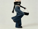 Vintage Blue Size M Retro High Waist Straight Denim Jeans Halloween Daily Versatile Gift V1221-XM-LB6536-GM172