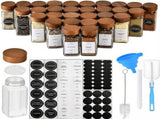 12 Pack Jars, Square Glass Jars With Bamboo Lids And Labels, Funnel And Brush For Kitchen V1237-ZY-807-050