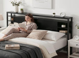 Artiss Bed Headboard Queen Storage Bedhead Charging Station Black BED-HEAD-SOR-Q-BK