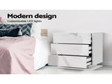 Artiss 2x Bedside Table LED 3 Drawers - MORI White FURNI-O-LED-BS-02-WHX2
