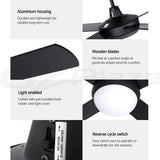 Devanti 52'' Ceiling Fan DC Motor w/Light w/Remote - Black CF-RC-52-BK