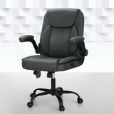 Artiss 2 Point Massage Office Chair Leather Mid Back Grey MOC-C-FZ40-2P-GY