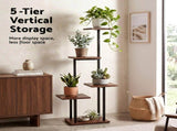 Artiss 5-Tier Plant Stand Indoor Outdoor, Metal & Wood Pot Plant Shelf, Tall Display Rack for PS-5T-WOOD-DW