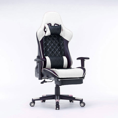 Gaming Chair Ergonomic Racing chair 165&deg; Reclining Gaming Seat 3D Armrest Footrest Black White V255-GCHAIR-32-WH