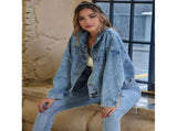 Women'S Short Loose Casual Large Pocket Denim Jacket Blue M V1370-AZ4-10422