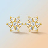 Snowflake-Designed Moissanite Stud Earrings in 925 Silver with Double Gold Plating, Featuring 14 V1341-ZY-P8UQDAGA-MOISSANITE-PREMIUMS925