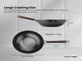 Kitchee 32cm Carbon Steel Wok Set Flat Bottom with Wood Lid Spatula - Induction Ready V238-SUPDZ-41318283444304