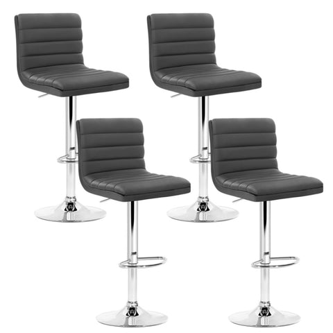 Artiss Set of 4 PU Leather Lined Pattern Bar Stools- Grey and Chrome BA-K-710N-GYX4