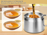 119oz 304 Stainless Steel Deep Fryer Pot with Basket & Strainer, Large Capacity Bacon Grease V1258-DP02-WO-646