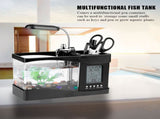 Multifunctional USB Rechargeable Mini Fish Tank Aquarium with Clock Function LED Light Black V1294-YM0727-JY05831-02