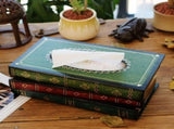 Vintage Stacked Books Design Solid Wood Tissue Box Holder Rectangular with Easy Refill Hinged Top, V1370-AZ4-17388