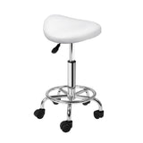 Artiss Salon Stool Saddle Swivel Chair White SALON-B-ERG-WH