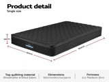 Giselle Bedding Single Mattress 34cm Euro Top with 5-Zone Pocket Spring Support Black MATTRESS-E-MUSE-34-S