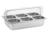 5-Star Chef 6 Pan Food Serving Display Stainless Steel Cooler Platter with Clear Roll Top Cover FD-6PAN-LID-SS