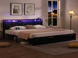 Levede King Bed Frame Leather Headboard RGB 2 Drawers BF1064-K