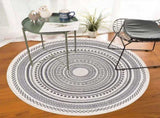 Grey Round Woven Cotton Rug with Fringes 120cm Washable Absorbent Rug Moroccan Style Print V1237-ZY-203-4061