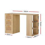 Artiss Computer Desk Drawer Shelf Home Office Study Table Rattan Oak 120CM FURNI-G-RAT-DESK-WD