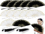 12 Sets Marabou Feather Fan Bulk 20s Folding Fan Wedding Party Favor Lace Vintage Embroidered V1258-DP02-C-2277