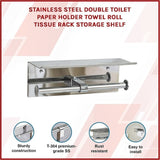 Stainless Steel Double Toilet Paper Holder Towel Roll Tissue Rack Storage Shelf V63-825811