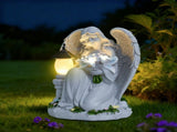 Solar Resin Kneeling Angel Garden Light - Outdoor Waterproof Angel Statue with Warm Solar Lantern, V888-ELOSUNG55519