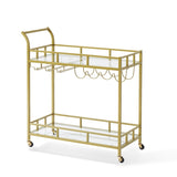 2 Tiers Gold Metal Bar Serving Cart with Wine Rack Glass Holder 120 LBS V952-BLFWCCB15X315AFJYV0