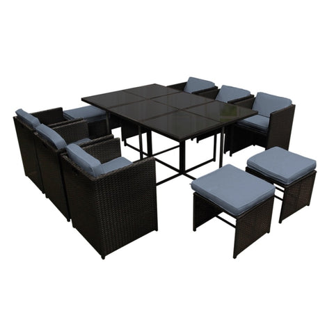 Gardeon Outdoor Dining Set 11 Piece Wicker Table Chairs Setting Black FF-DINING-11SET-BK