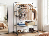Artiss Clothes Rack Double Rod Airer Rail Coat Stand Hanger Storage Shelf HANGER-B-11-2T-BK