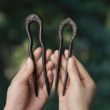 Carved Hair Forks for Buns for Women Two Prong Hair Stick for Long Hair U Shape Wood Hair Pin V1188-CYX-J02-1530