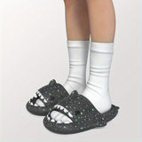 Ladies Shark Slippers Glowing Glitter Slippers Quick-Dry Slippers Non-Slip EVA - Black - Size 39 V1102-959-84658-BLK-39