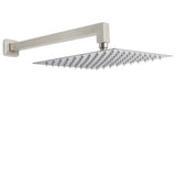 Brushed Nickel 12" Square Rainfall Shower Head 400mm Straight Wall Mount Arm V1233-QS66805FNKSS112N