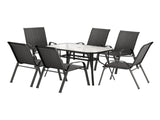Gardeon 7PC Outdoor Dining Set Table and Chairs Patio Furniture Garden Bistro Set Black FF-DINING-120-7PCS-BK