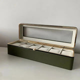 Luxury transparent-lid watch box with 6 fabric-lined compartments, portable and shockproof design, V1106-SBSNH001