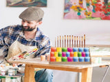Multi Layer Beige Paint Storage Stand with Acrylic Paint Holder and Brush Organizer for Desktop V1366-AZ2-W-18425