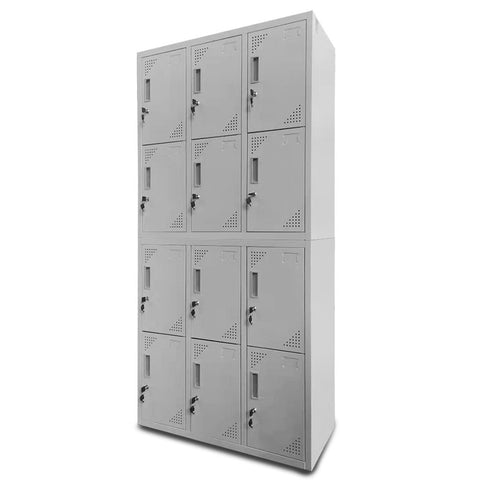 FORTIA 12 Doors Locker Cabinet Metal Storage Gym Home Office School - Light Grey V219-STLFOA12DG