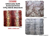 375gsm 1 Ply Animal Print Faux Mink Blanket Queen 200x240 cm Snow Leopard V442-BZO-BLANKET-375ANIMALLEOPARD-SNOW-QS
