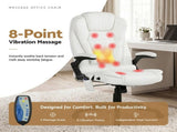 Artiss 8 Point Massage Office Chair Heated Seat Recliner PU White MOC-09M-WH